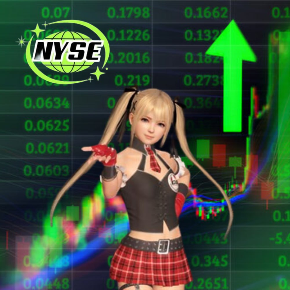 NYSE campaign figure standing in front of a green market data board.