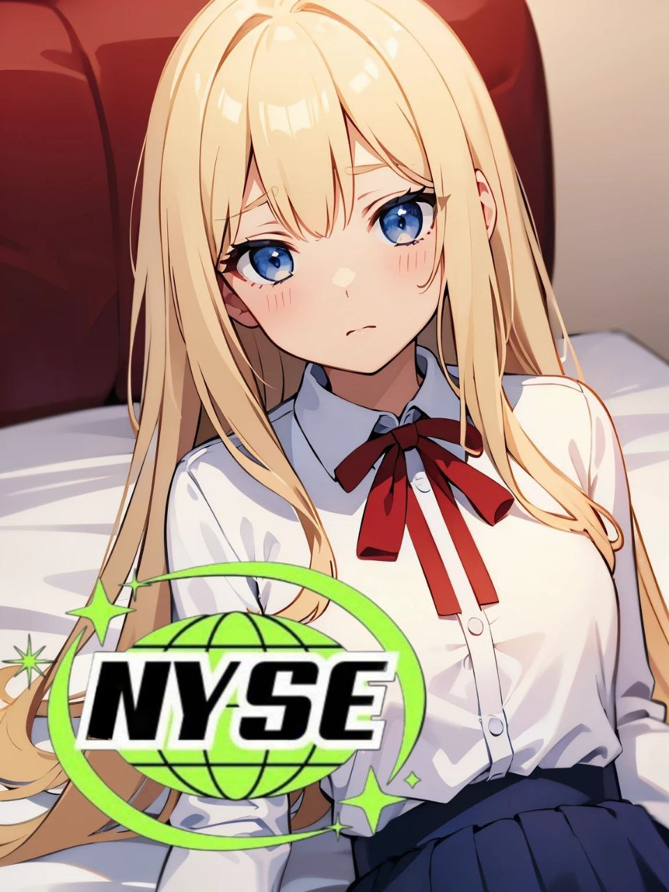 NYSE campaign figure in a school uniform with the lime globe logo overlaid.